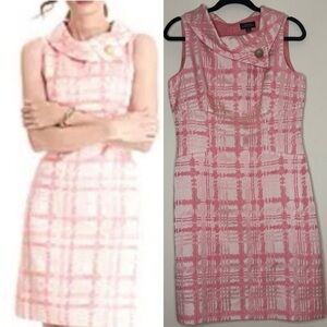 TAHARI Retro Pinup 50s Barbiecore Vintage Look Pink Plaid Office Sheath Dress